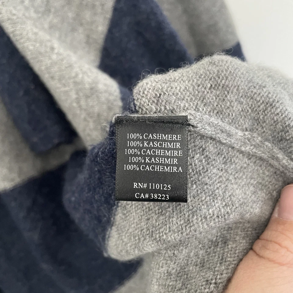 Usado en Excelente Condición Qi Cachemira Frente Abierto Cárdigan Suéter Azul Marino/Gris Rayas Drapeado Suave Acogedor XS Foto 4 de 4