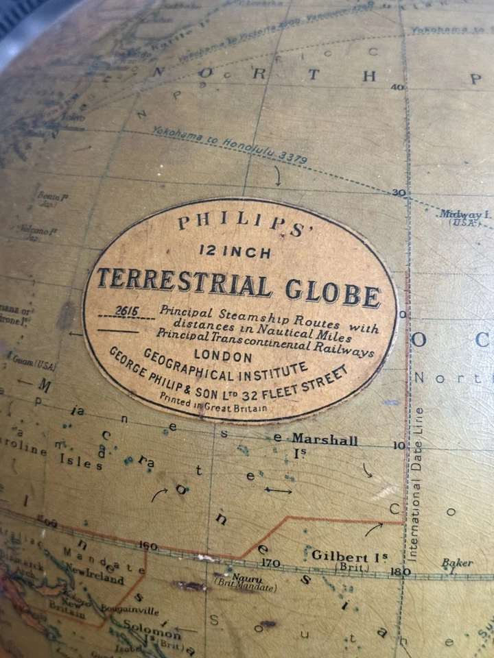 Antiguo globo terráqueo Philips 12 pulgadas mundo en soporte. Foto 4 de 4