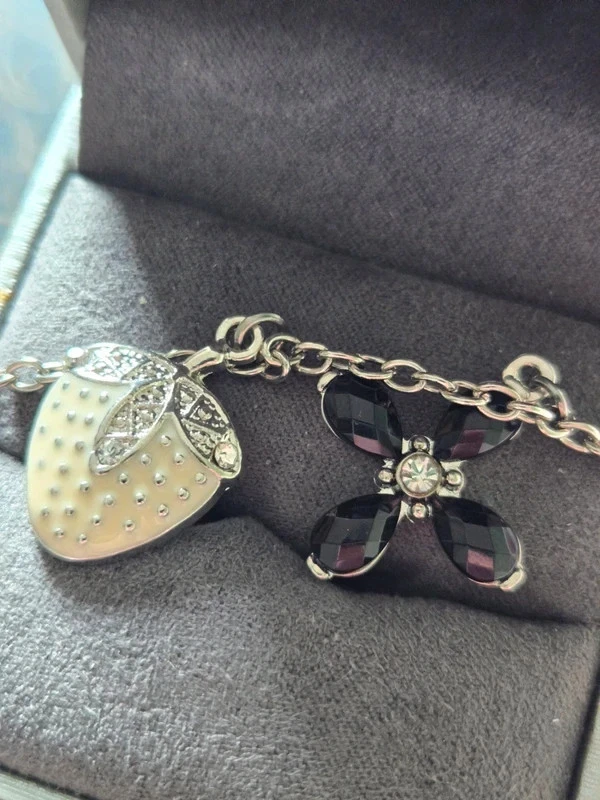 Charm Armband Früchte Libelle Silber Edelsteine Geschenk Neuwertig! - Bild 3 von 4