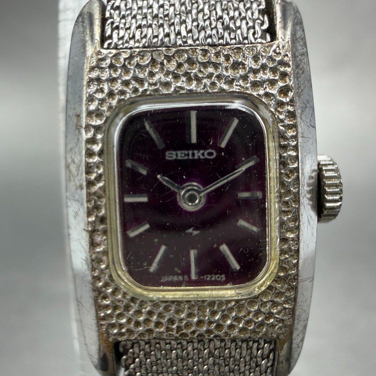 Seiko Tank Watch Women 16mm Purple Dial Silver Tone Manual 11-3409
