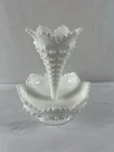 Vintage Fenton White Milk Glass Hobnail Epergne With One Horn