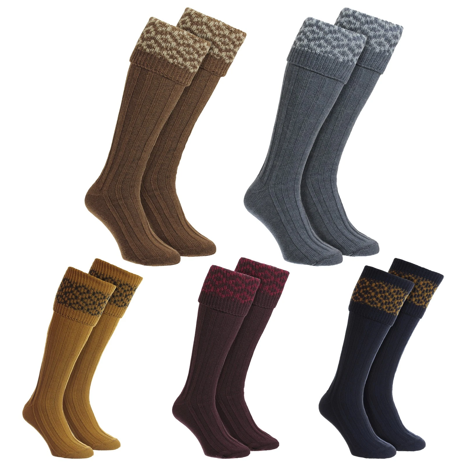 HJ Hall - Mens Merino Wool Shooting Socks Country Pattern Outdoor Wear