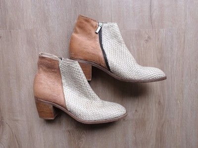 VERO CUOIO Stiefeletten Stiefel geflochten Leder Beige Creme Größe 39