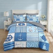 7 Pcs Comforter Set Queen Size, Ocean Sea Beach Nautical Bedding Set for and ...