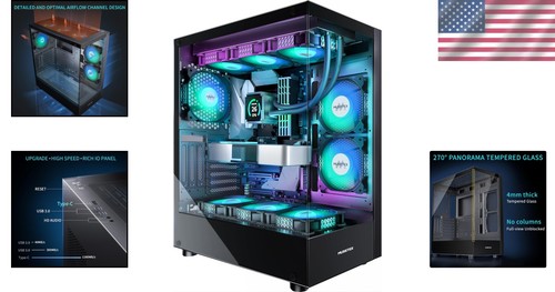 Black K2 Gaming PC Case - 6 PWM RGB Fans & Spacious Design for High-End Builds - Afbeelding 2 van 9