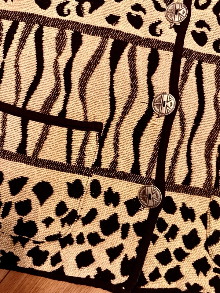 Jane Ashley Unisex Negro Marrón Leopardo Tapiz Chaqueta Bolsillos Conchos Talla M Foto 3 de 4
