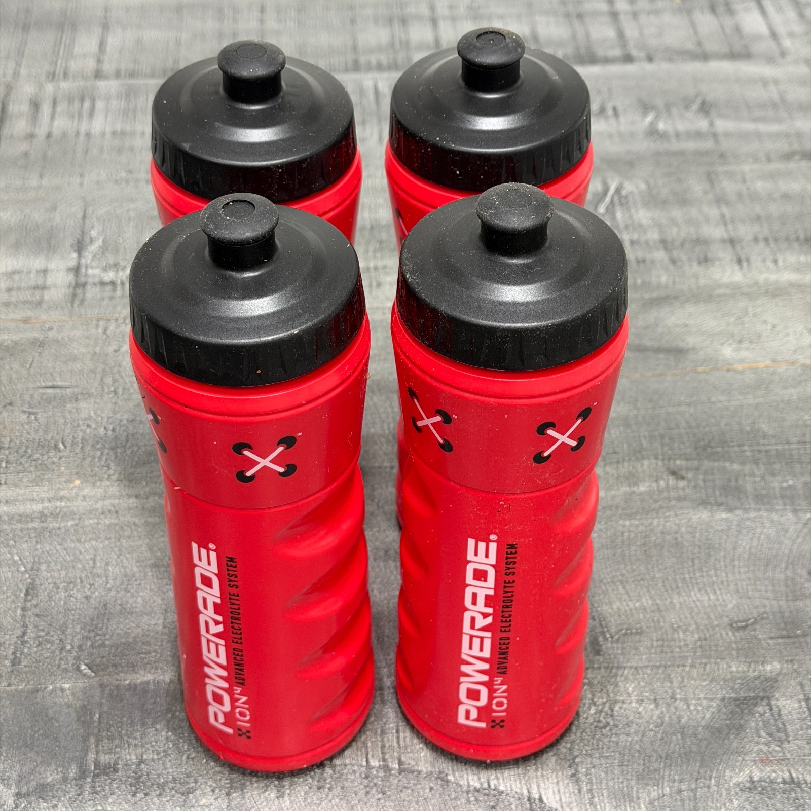 Lot Of 4 Powerade Sports Water Bottle W/Squeeze Cap Red/Blac