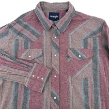 Wrangler Western Shirt Men's XL Plaid Pearl Snap Button Gray Red Cowboy Workwear