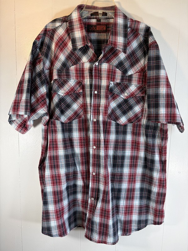 Mens Canyon Guide Western Shirt 2X Black Red Plaids S/S Cot/poly Snaps Rodeo
