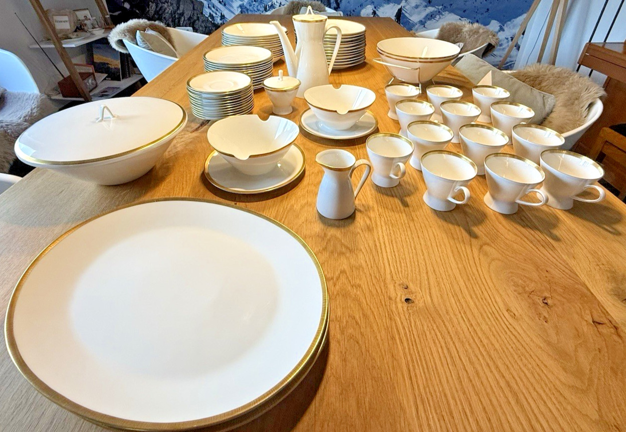 Rosenthal Geschirr 1934-1950, 74tlg, mit Goldrand strichdekoriert NEU unbenutzt!