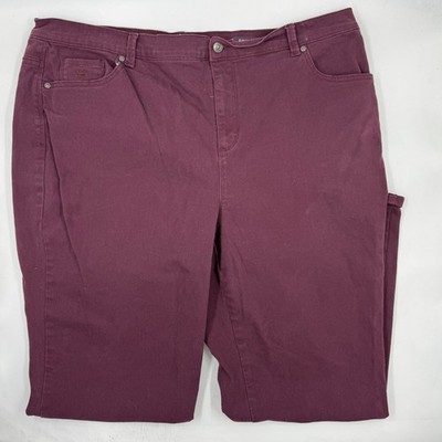 Gloria Vanderbilt Women's Amanda Pants 20W Burgundy Cotton Stretch Straight