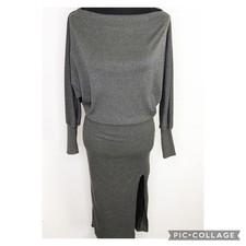 Lulus dress womens XS City Street charcoal gray ribbed knit midi off shoulder