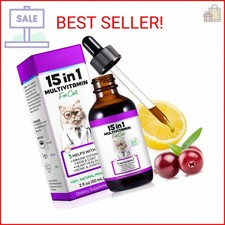 Cat Multivitamin,15 in 1 Cat Vitamins Liquid Drops Supplements for Heart Health,