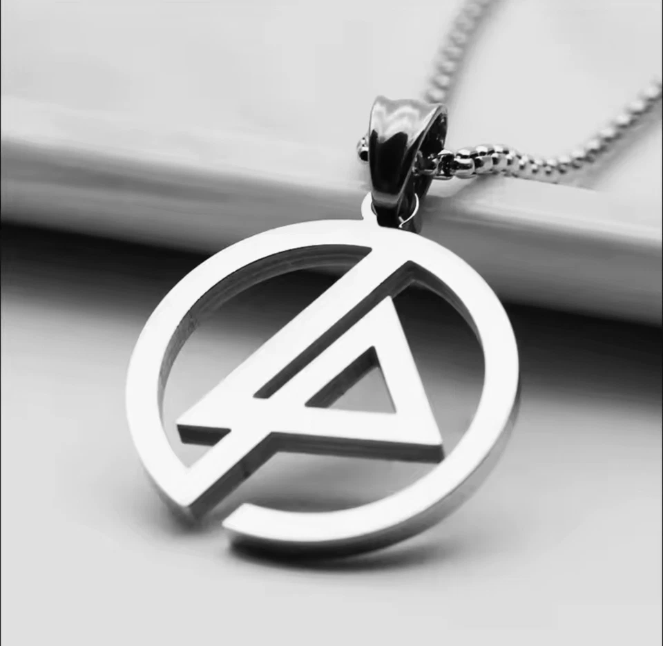 Collar Colgante Retro Plata Titanio Acero Geométrico Linkin Park Cadena 50cm Foto 3 de 4