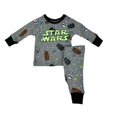 Disney Store Baby 2 Pc Grey Long Sleeve Cotton Star Wars Print PJ Set Sz 0-3 MO