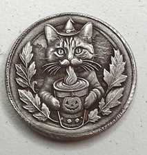 HOBO Pumpkin Spice Latte Tabby Cat Meme Made A From REAL Silver Nickel SIGNED