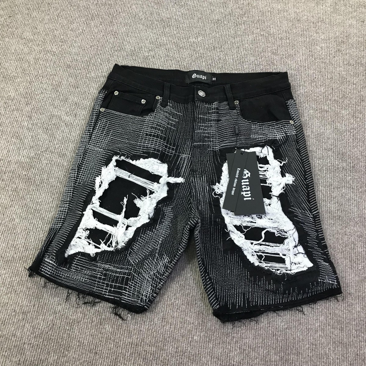 Guapi Shorts Mens 34 Distressed Ripped Denim Limited Edition