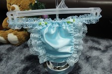  A201 2XL/ElasticW.24-44" VTG Style Blue Satin Thong Bikini Panties Underwear