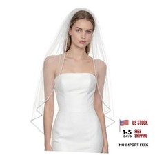 Wedding Veil with Comb Pearls and Crystals Beaded Edge 30 Inches- White
