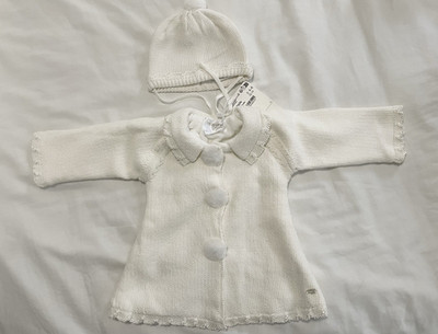 Mayoral Baby 2-Piece White Knit Layette Set Button Coat & Hat 4-6 Months