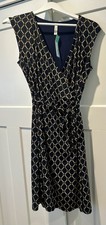 Gilli Brysen Navy Faux Wrap Jersey Dress Size L, Navy & Gold