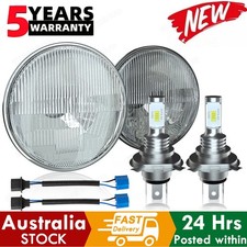 New Pair LH+RH 7" Inch Round Universal Semi Seal Headlights + H4 LED Globes Lamp