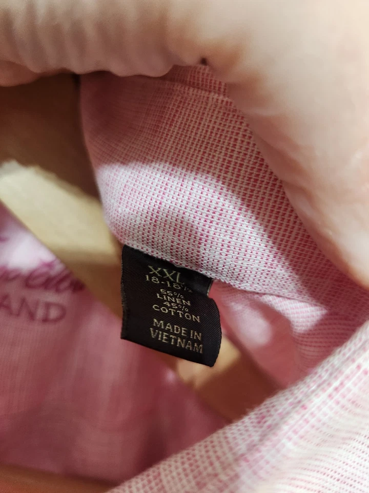 Tasso Elba Island Pink Linen Blend Casual Dress Shirt Men 2XL Beach Button Up - Image 4 of 4