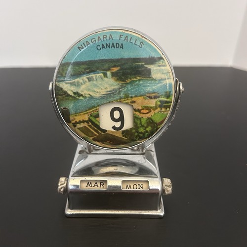 VTG Flip Perpetual Desk Calendar Tin Niagara Falls Canada Seagram Tower Working