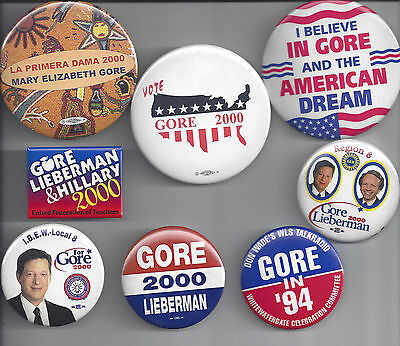 2000 Florida Supports Al Gore Joe Lieberman campaign button pin hanging chad