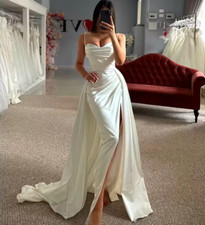 Elegant Mermaid Wedding Dress Detachable Train Slit A Line Satin With Elegant