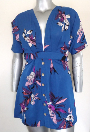WOMAN SHEIN MINI DRESS Size S  V Neck Tie Back Zipper Short Sleeve floral