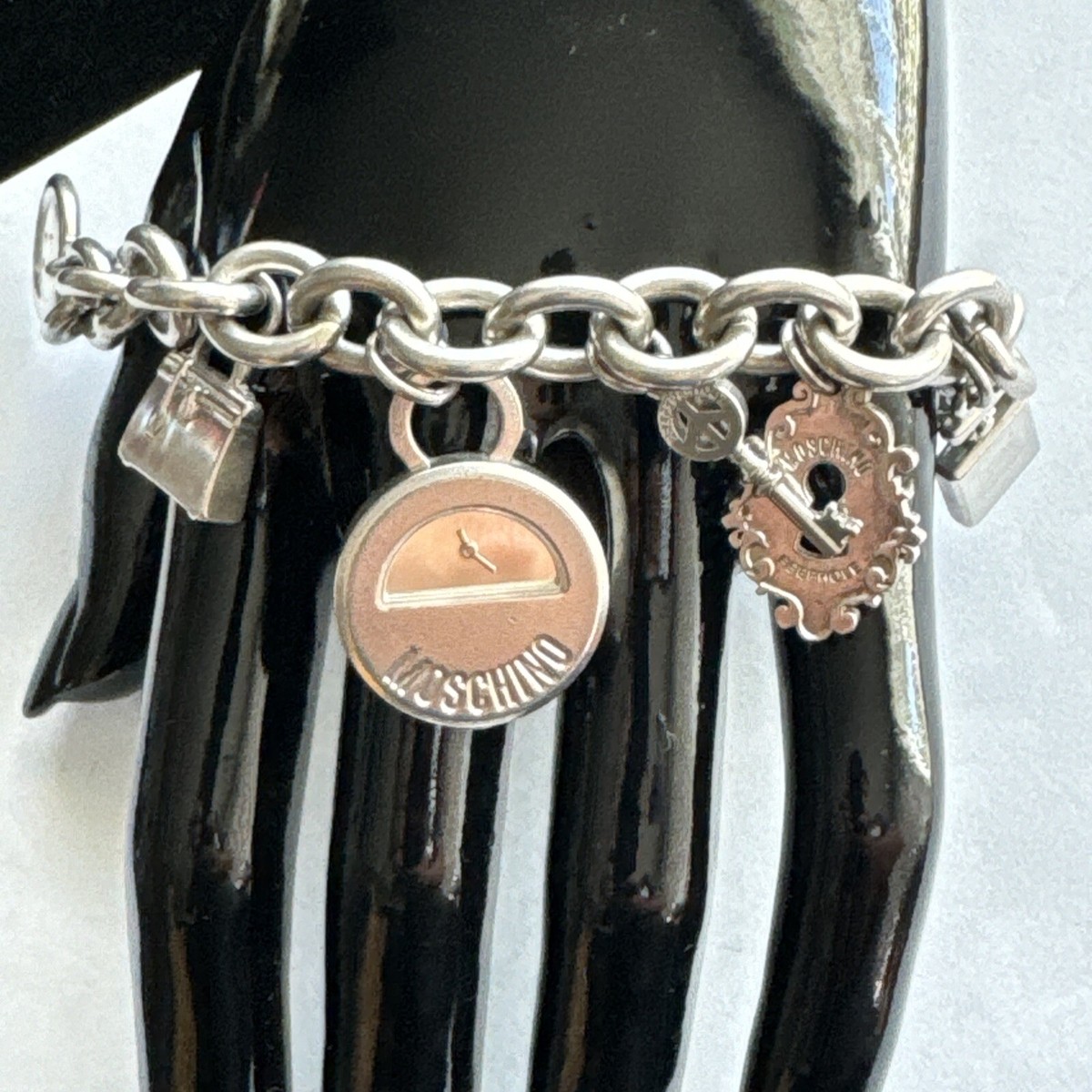 Moschino Charm Bracelet Time 4 Pendant Stainless Steel Watch New