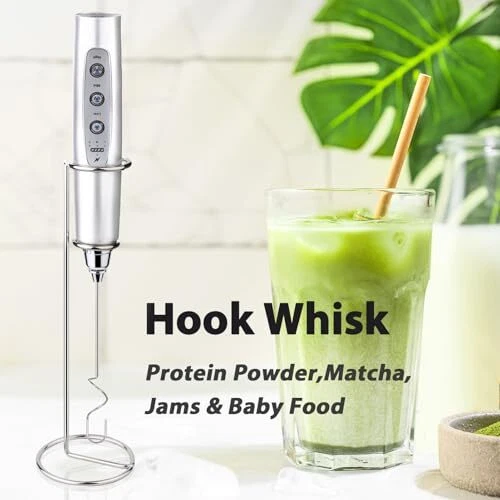 Milk Frother with Stand Rechargeable-Handheld Frother Wand Silver With Stand