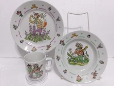 THORBJORN EGNER FIGGJO Huckybucky Forest Character PORCELAIN 3pc DISH SET NORWAY