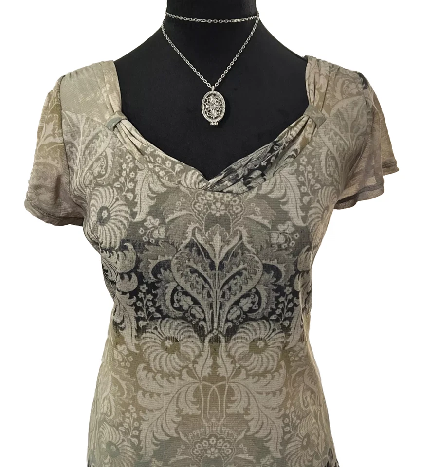 Axcess Sheer Floral Burnout Mesh Short Sleeve Blouse Top Sz Large VNTG 90s Goth — 第 2/4 张图片