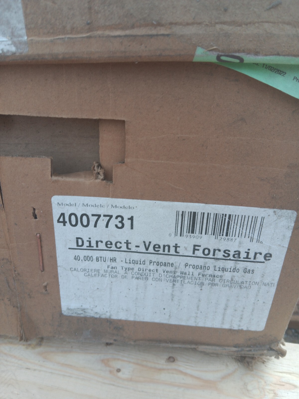 Williams Forsaire 40k BTU Propane DirectVent Wall Furnace 75.4