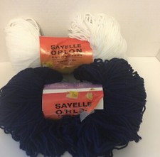 Vtg Sayelle Medium Orlon Yarn 4Oz Snow White/Navy Lot Of 2