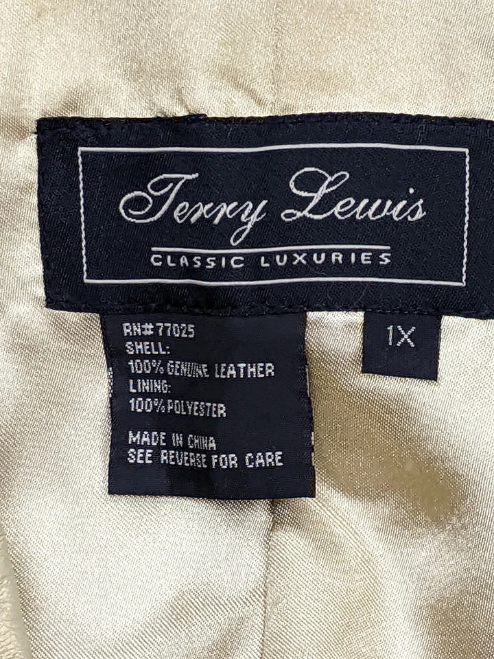 Jaqueta de couro genuíno Terry Lewis Classic Luxuries feminina tamanho 1X dourada botão - Imagem 4 de 4