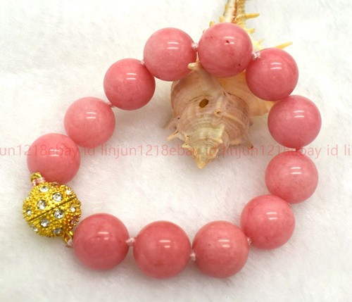 Natural Huge 14mm Pink Rhodochrosite Gems Round Beads Magnetic Buckle Bracelet - Picture 10 of 12