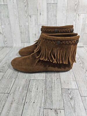 Minnetonka Women's Back Zipper Bootie - Suede Ankle Boots, Brown, True To Size