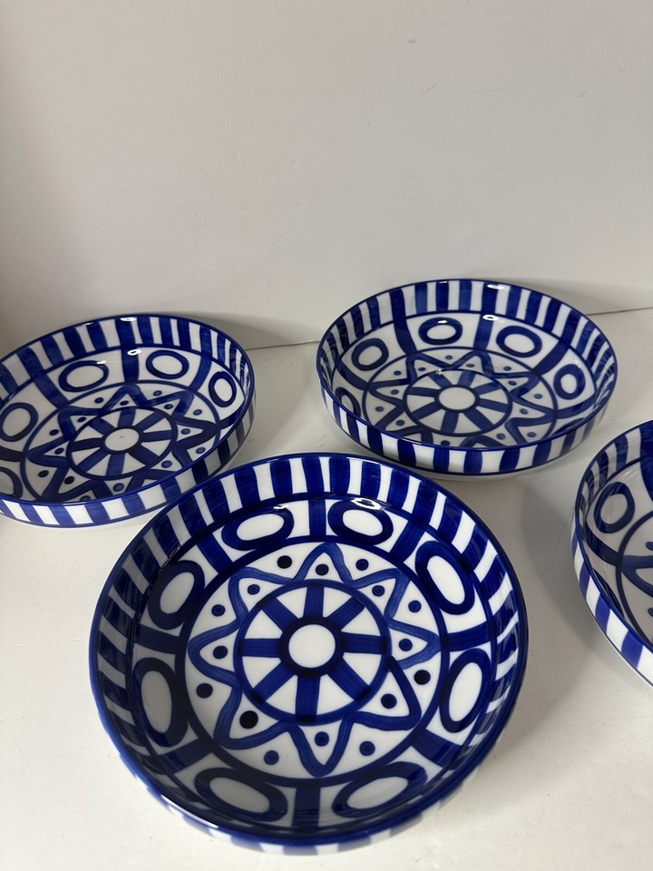 4x DANSK ARABESQUE Blue & White Salad Pasta Bowl BOWLS 8" Cereal