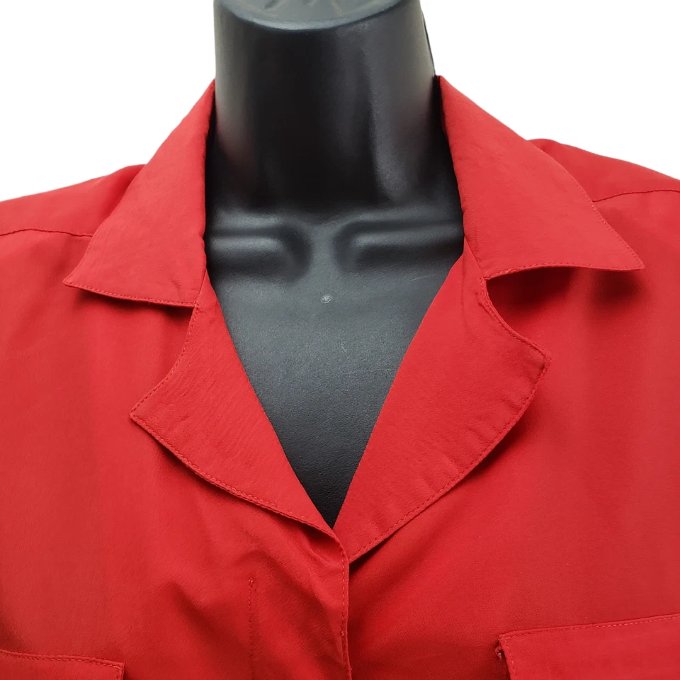 Camisa Josephine Vintage Talla 10 Roja Abotonada Manga Larga Almohadillas para el Hombro Blusa Top Foto 2 de 4