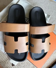 Size 42EU NIB Herm s Natural Calfskin Men's Chypre Sandals w/Receipt