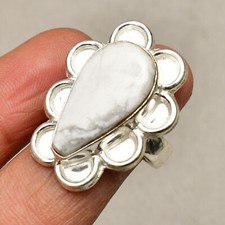 Howlite Gemstone 925 Sterling Silver Handmade Jewelry Ring Size 7