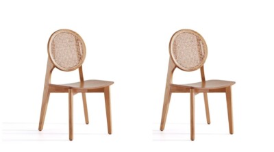 Manhattan Comfort 34x20x18 Versailles Round Dining Chair Nature Cane - Set of 2
