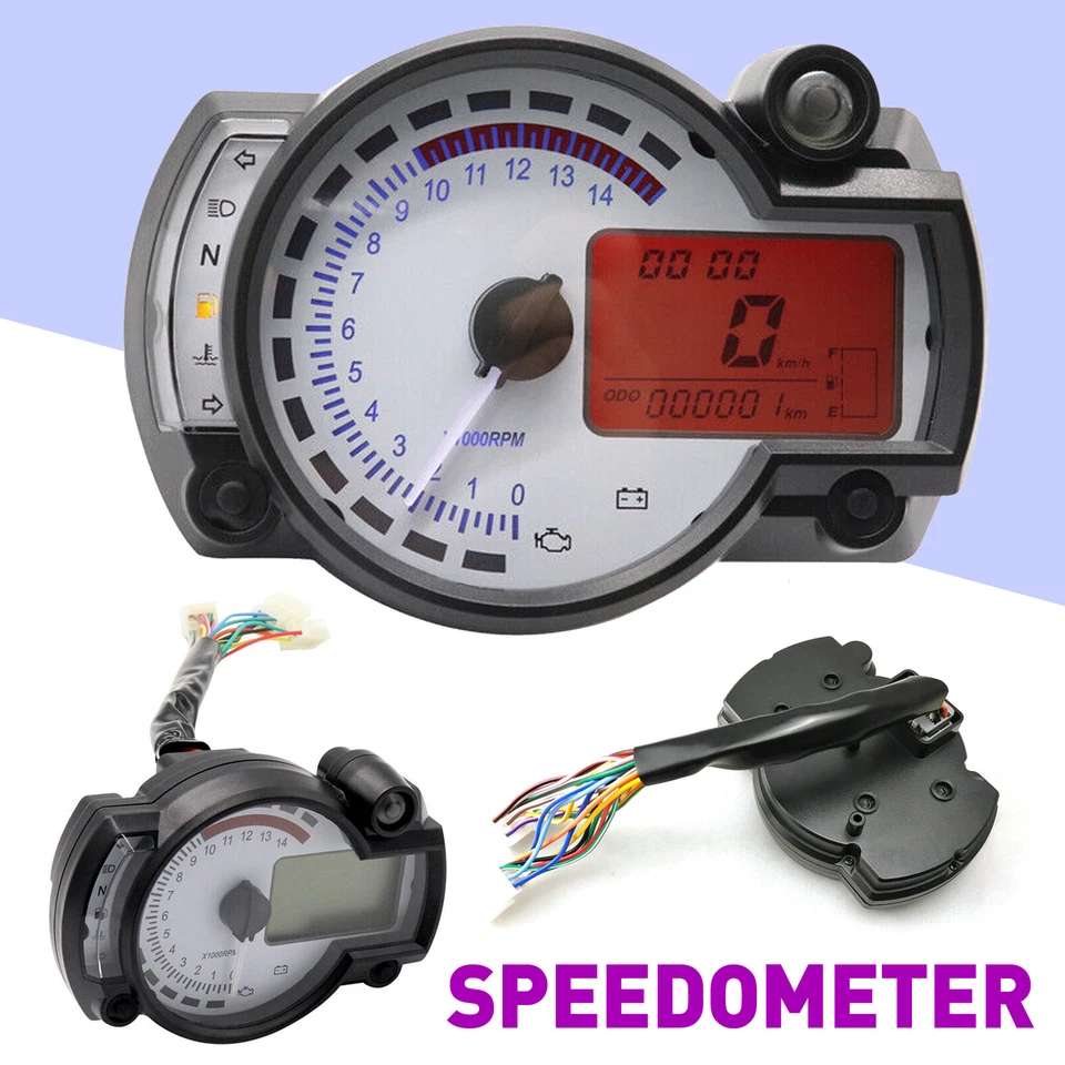 Digital 7 Color LED Backlight Motorcycle Odometer Speedometer Gauge Universal - Image 2 of 4