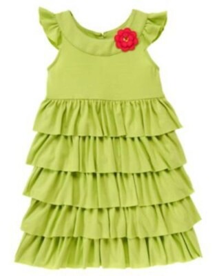 EUC GIRLS GYMBOREE PRETTY POSIES GREEN RED FLOWER CORSAGE TIERED DRESS SIZE  3 | eBay