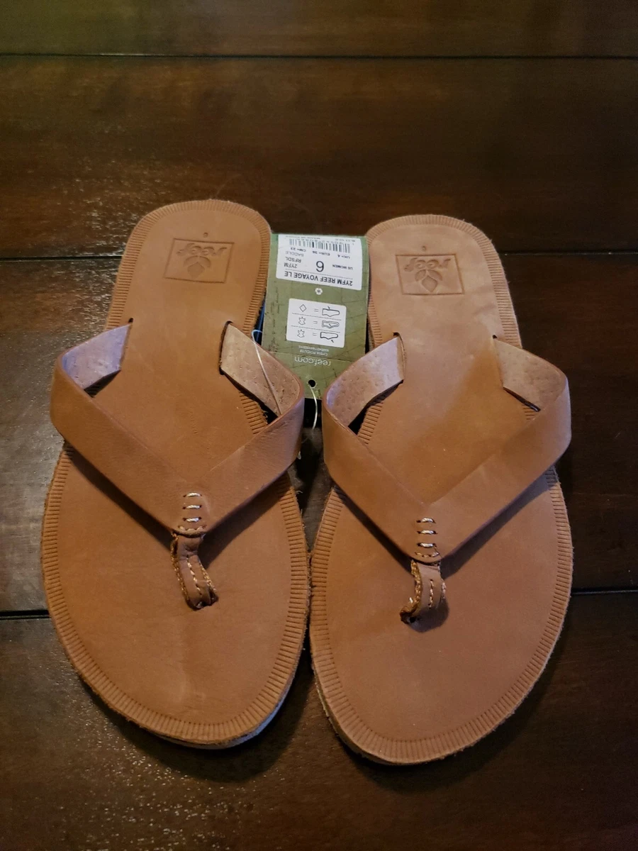 Women s New Reef Voyage LE Flip Flops Size 6 Brown Leather Sandals