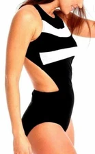 Gottex Formula One High Neck Cut Out X-Back One Piece Swimsuit - size 14 - Black