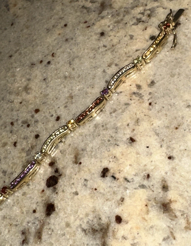 Armband Silber 925 vergoldet, Multiedelsteine, gebraucht, 18cm L, 5 mm B